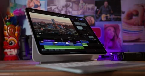Editor using final cut pro x on ipad for video editing Stock Footage 301585005