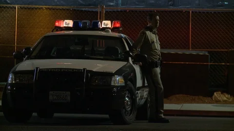 Editorial - 10-1-17 - Las Vegas Shooting Scene - Police Officer By Car Video stock 99375855