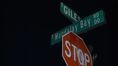 Editorial - 10-1-17 - Las Vegas Shooting - Pan Left - Street Sign Stock Footage 99375859