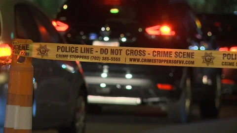 Editorial - 10-8-17 - Las Vegas Shooting Scene - Police Lights Tape Vídeos de archivo 99377699