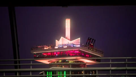 Editorial 4K A'DAM Tower and A'DAM Lookout Swing at Night in Amsterdam Stock Footage 339049255