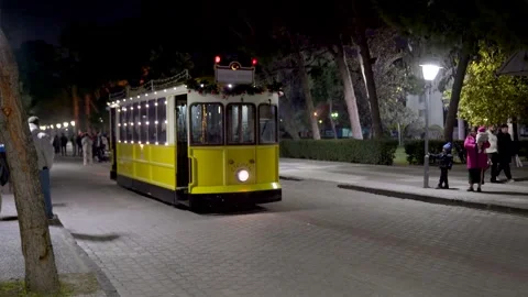 Editorial 4K: Nostalgic Tram at Night, Izmir Fair, Dec 20, 2025 Stock Footage 324644429