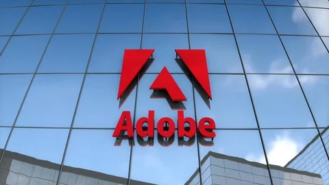 Editorial Adobe logo on glass building.	 Stockbeeldmateriaal 77326576
