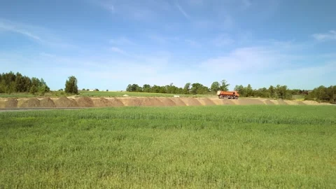 Editorial aerial view of road construction near Pułtusk, Poland Stock Footage 317751277