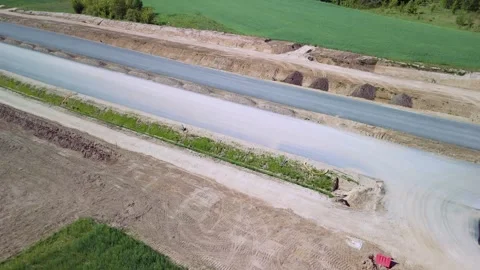 Editorial aerial view of road construction near Pułtusk, Poland Stock Footage 317751554