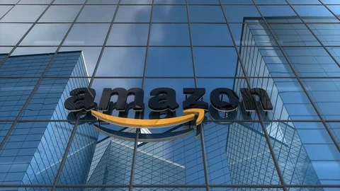 Editorial, Amazon logo on glass building.	 Vidéo 73570167