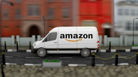 Editorial Amazon van delivery vehicle Stock Footage 105896584