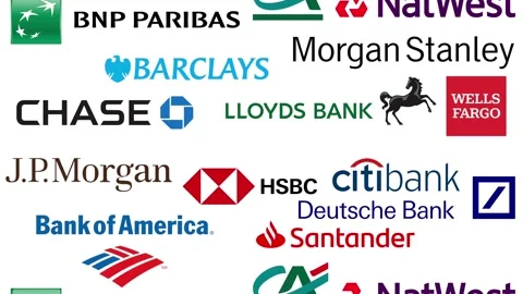 Editorial animation loop of banks and finance companies logos scrolling Stock Footage 251587868