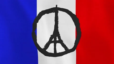 Editorial Animation (Loopable): "Pray for Paris" Logo Against Waving National Stock Footage 57274764