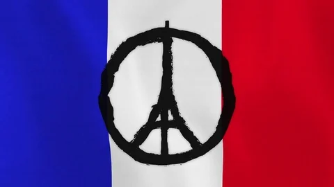Editorial Animation (Loopable): "Pray for Paris" Logo Against Waving National Stock Footage 78618669