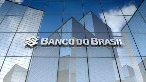 Editorial, Banco do Brasil S.A.  logo on glass building.	 Stock Footage 85845282