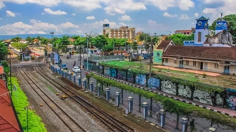 Editorial, Bird Eye View Time lapse on Yogyakarta Station, Indonesia Stock Footage 103220998