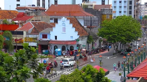 Editorial, Bird Eye View Time lapse on Malioboro Jogja intersection Stock Footage 104619680
