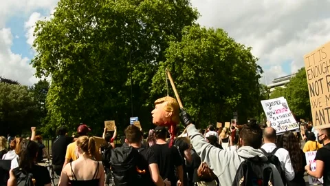 Editorial, Black Liver Matter protest in London, June 2020, Trump puppet Stock Footage 133200901