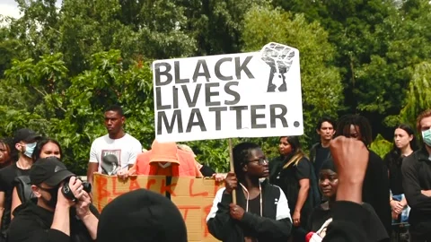 Editorial, Black Liver Matter protest in London, June 2020, black fist raised Video stock 133202606