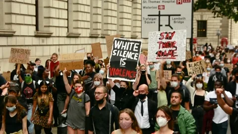 Editorial, Black Liver Matter protest in Central London, June 2020, Westminster Stock Footage 133202702