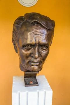 Editorial, Bronze bust of  Patrick Mcgoohan as The Prisoner Stock Photos