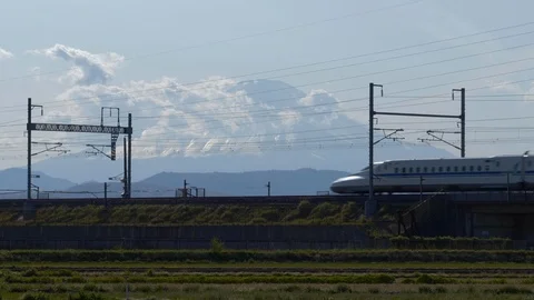 (EDITORIAL) Bullet Train Passing by Mt. Fuji Stock Footage 124443397
