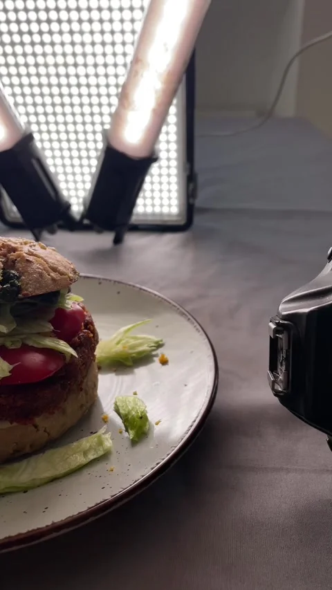 Editorial burger image featuring side and top angles in studio setting Stock Footage 335365694