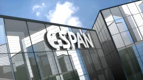 Editorial, C-SPAN logo on glass building. Stock Footage 110827648