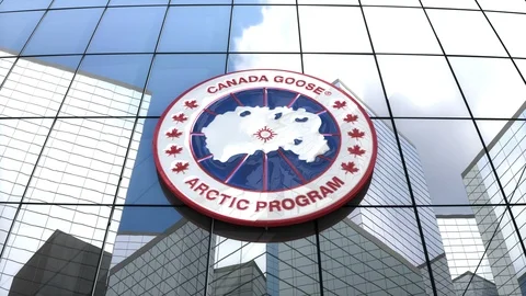 Editorial, Canada Goose Inc. logo on glass building.	 Видео 89972979