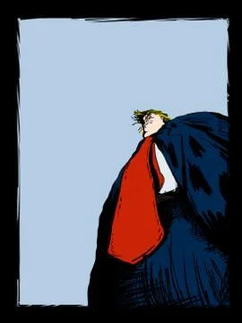 Editorial Cartoon of Donald Trump Over Blue Stock Illustration