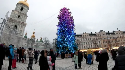 Editorial. Christmas tree and decorations on Sophia Square in Kiev, Ukraine. Video stock 84729833