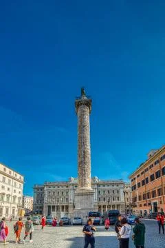 EDITORIAL The Column of Marcus Aurelius in Piazza Colonna Stock Photos