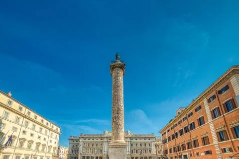 EDITORIAL The Column of Marcus Aurelius in Piazza Colonna Stock Photos