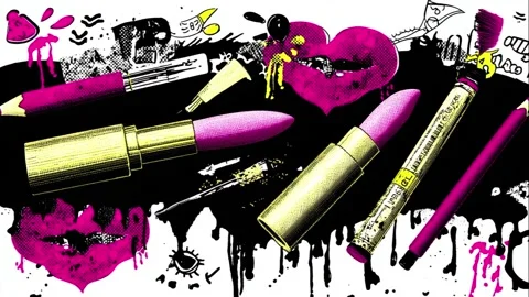 Editorial cosmetics: foundation bottles on comic-style backgrounds Stock Footage 308054514