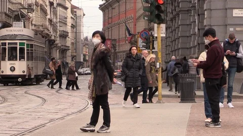 EDITORIAL - COVID 19 Pzza della Scala, Milano, Lombardia, Italy, Corona Virus Stock Footage 125555787