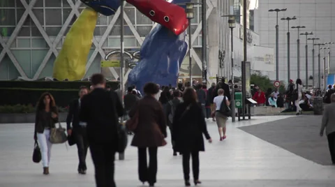 EDITORIAL: Crowd of people in Paris, La Defence. Timelapse Stock Footage 34377647
