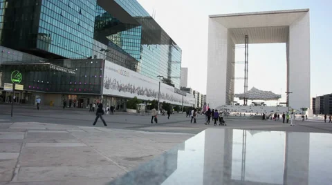 EDITORIAL: Crowd of people in Paris, La Defence. Stock Footage 34377656
