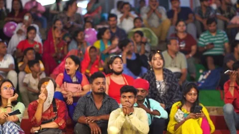 Editorial Crowd Of Pilgrims Watching Ganga Aarti Ritual Varanasi Stock Footage 346013771