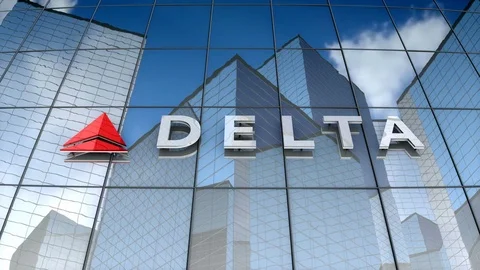 Editorial, Delta Air Lines, Inc. logo on glass building.	 Vídeos de archivo 85464321
