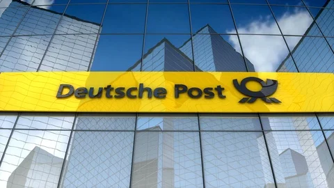 Editorial, Deutsche Post AG logo on glass building.	 Stock Footage 85464386