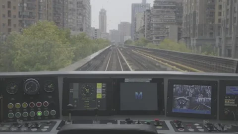 Editorial: Driver Cabin Dashboard View Wuhan Metro Line 1 Video stock 345024488