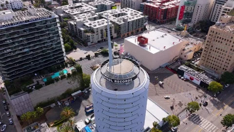 Editorial Drone of Capitol Records Tower in Hollywood, Los Angeles on March 10 Stock Footage 304832676