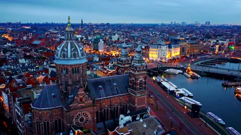 Editorial Drone View of Saint Nicholas Basilica in Amsterdam 4K Vidéo 335255835