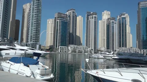 Editorial Dubai, UAE, 12.17.2020 time-lapse Dubai Marina yacht club skyscrapers Stock Footage 146984033