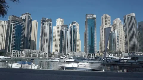 Editorial Dubai, UAE, 12.17.2020 time-lapse Dubai Marina yacht club skyscrapers Stock Footage 147011464
