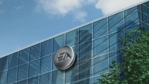 Editorial, EA logo on corporate glass building Stock Footage 243317399