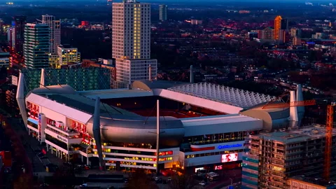 Editorial Eindhoven Stadium Aerial View at Blue Hour in 4K Video stock 334397449