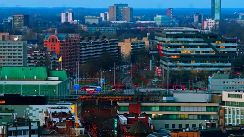 Editorial Eindhoven Train Station Aerial Drone View in 4K Stock Footage 334401187