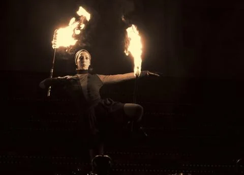 EDITORIAL: Fire Circus Walkea performing at the Lux Helsinki light arts festival Stock Photos