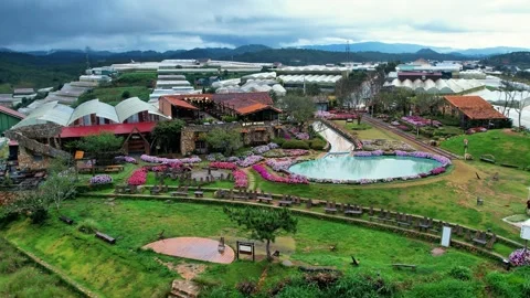 Editorial high angle drone orbit over French style hillside cafe 4K Vídeo Stock 341541975