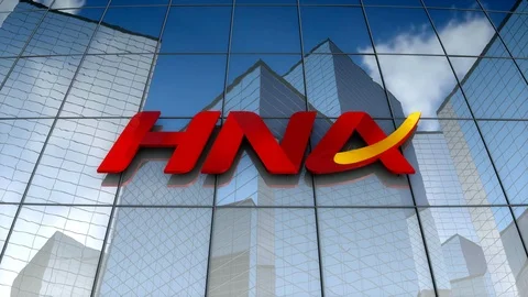Editorial, HNA Group Co., Ltd. logo on glass building.	 Vídeos de archivo 86496369
