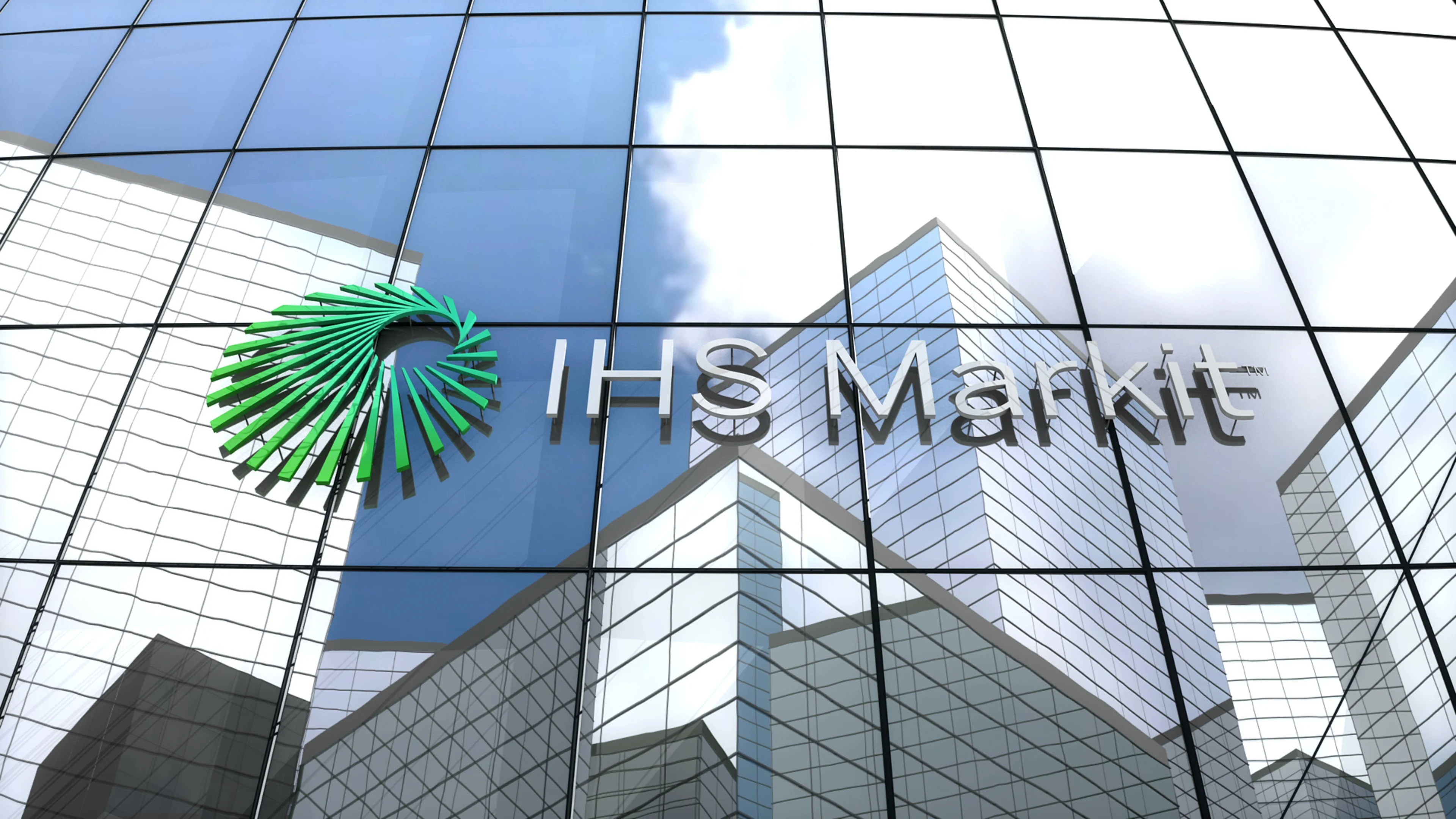 Editorial, IHS Markit Ltd. logo on glass building. ~ Clip #88253987