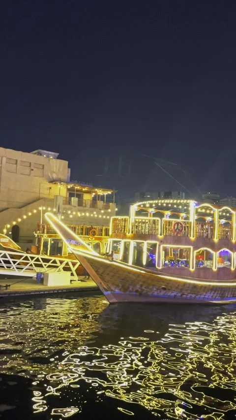 Editorial Illuminated Boats At Old Souk Dubai Creek Nightlife Stock Footage 341276212