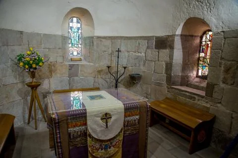 EDITORIAL: Inside view of St Margaret's Chapel in Edinburgh Castle Stock Photos